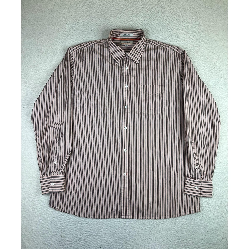 Faconnable Mens XL Brown Striped 100% Cotton Long Sleeve Button Up Shirt
